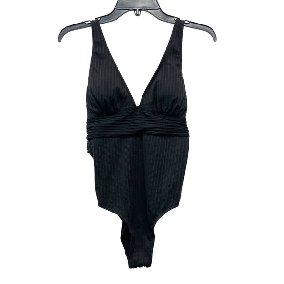 Cupshe Women's Black Ginger Ribbed Ruched One Piece Swimsuit Size Medium - Picture 1 of 7
